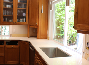 white quartz countertop in kitchen