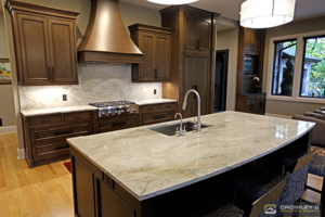 Quartzite kitchen countertop in traditional luxury kitchen