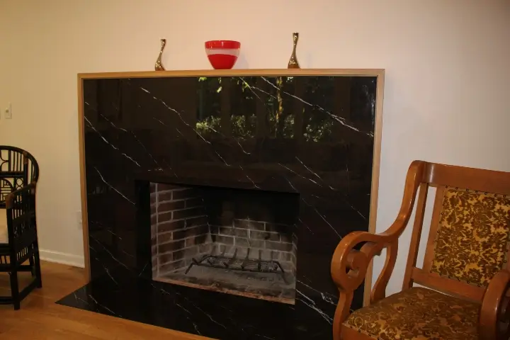 Black porcelain stone fireplace in a contemporary home in Vancouver WA and Portland OR - Crowley's Granite & Quartz