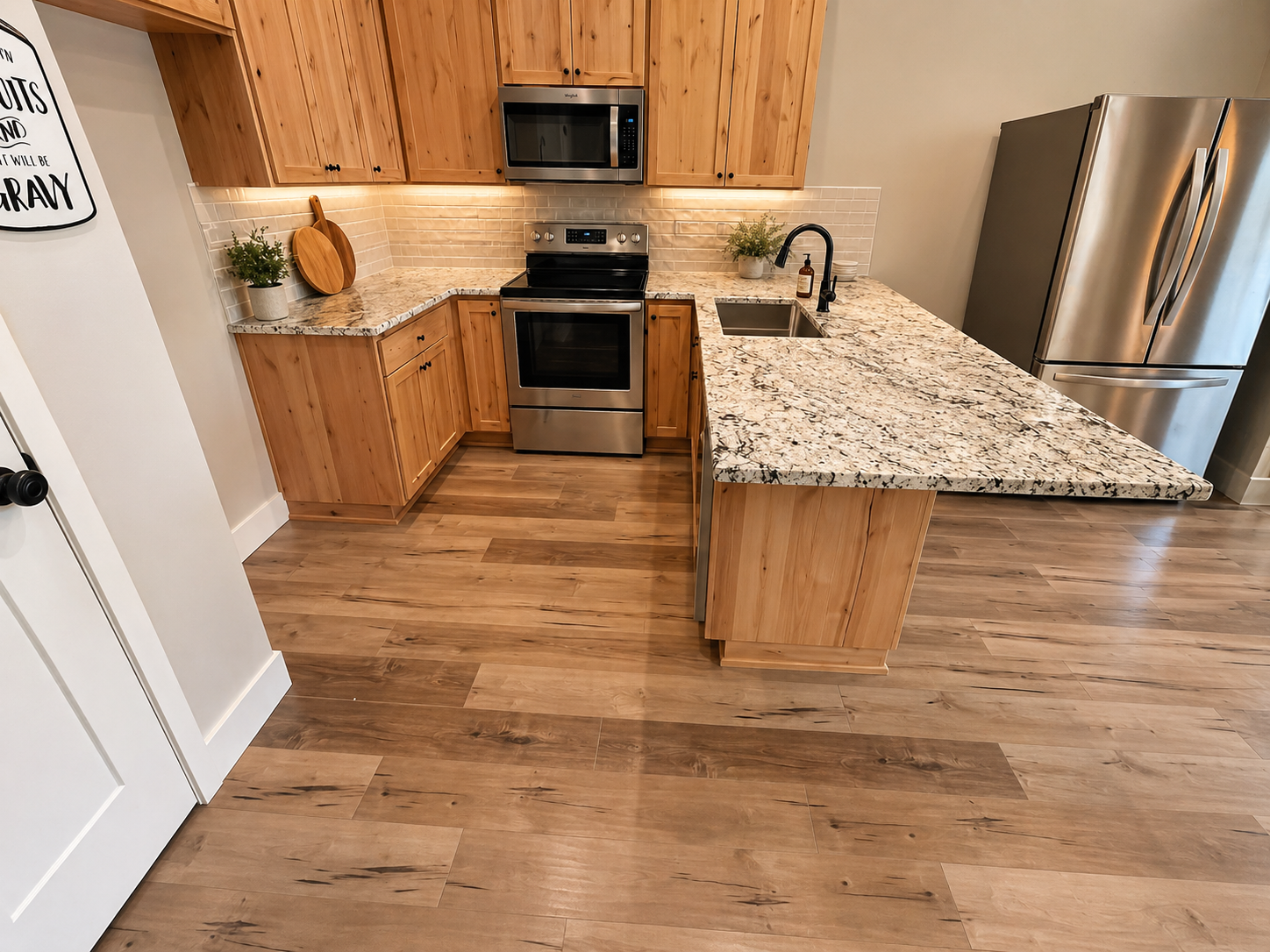 White Ice polished granite kitchen countertops installed by Crowley's Granite & Quartz near Lafayette, Oregon