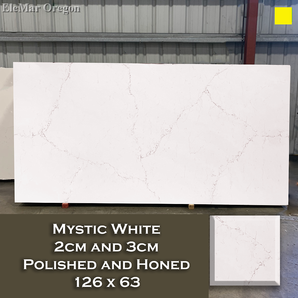 Mystic White quartz slab — EleQuence by EleMar Oregon